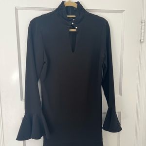 Intermix mock neck dress with pearl clasp